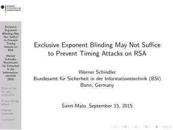 Exclusive Exponent Blinding May Not Suffice  Attacks on  RSA  to Prevent Timing Attacks on RSA