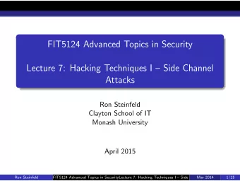 FIT5124 Advanced Topics in Security  Lecture 7: Hacking Techniques I  Side Channel  Attacks  Ron