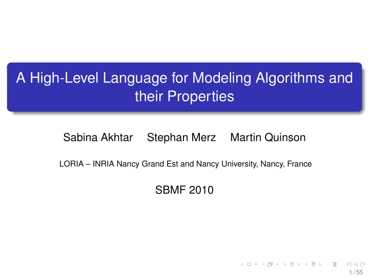 a high level language for modeling algorithms and their