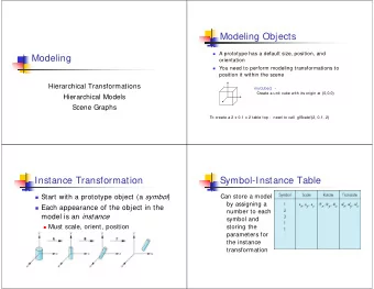 Modeling Objects  A prototype has a default size, position, and  Modeling  orientation  You