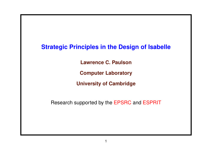 strategic principles in the design of isabelle