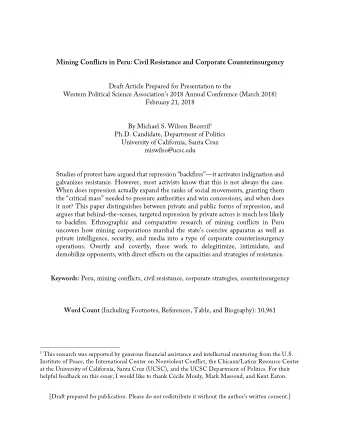 Mining Conflicts in Peru: Civil Resistance and Corporate Counterinsurgency  Draft Article Prepared