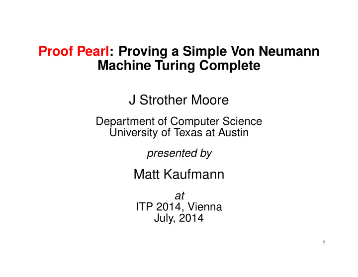 proof pearl proving a simple von neumann machine turing
