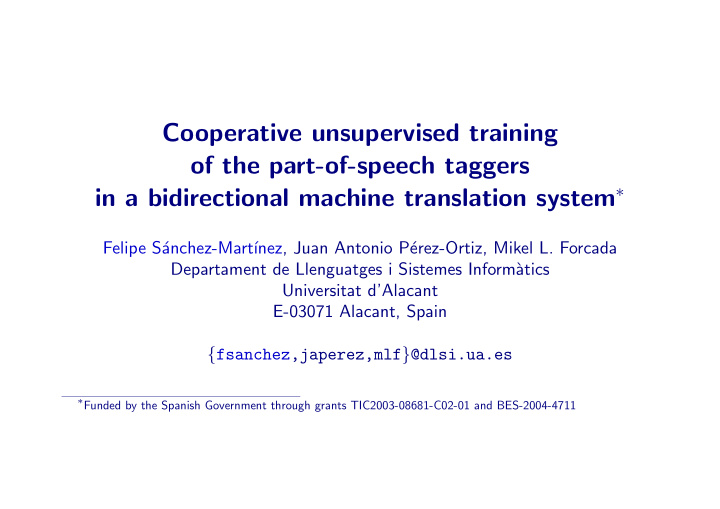 cooperative unsupervised training of the part of speech