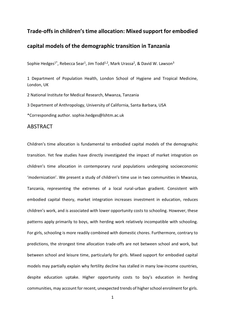 trade offs in children s time allocation mixed support