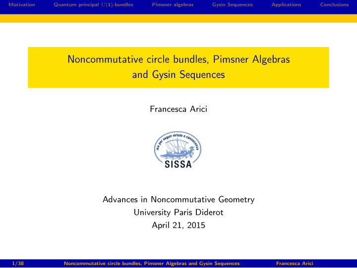 noncommutative circle bundles pimsner algebras and gysin
