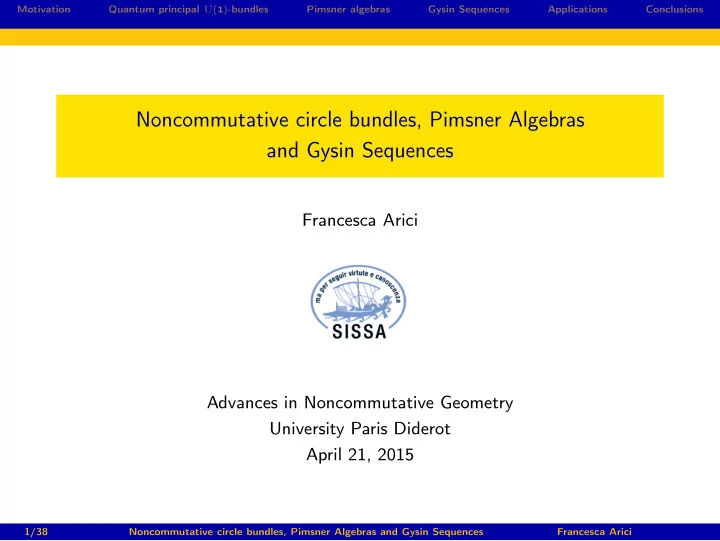 noncommutative circle bundles pimsner algebras and gysin
