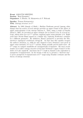 Event : AMS-PTM MEETING Session : Real Dynamics Organizers : S. Hurder, M. Misiurewicz &amp;