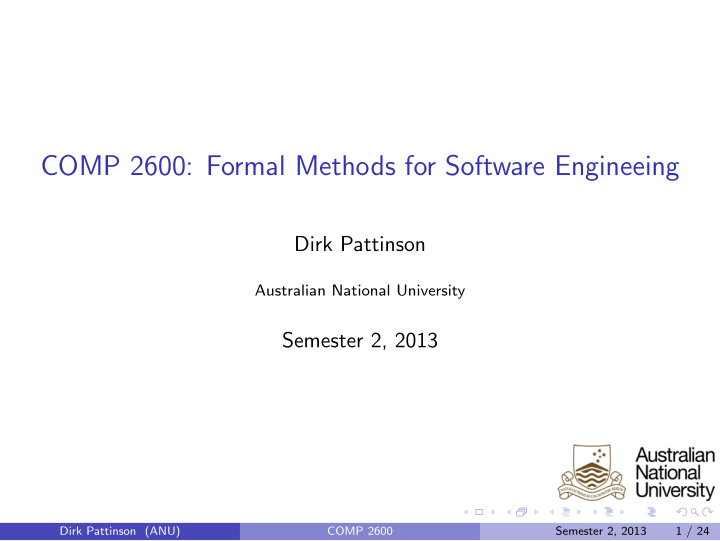 comp 2600 formal methods for software engineeing