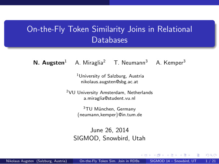 on the fly token similarity joins in relational databases
