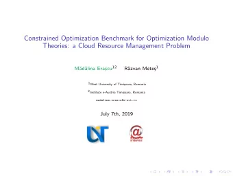 Constrained Optimization Benchmark for Optimization Modulo  Theories: a Cloud Resource Management