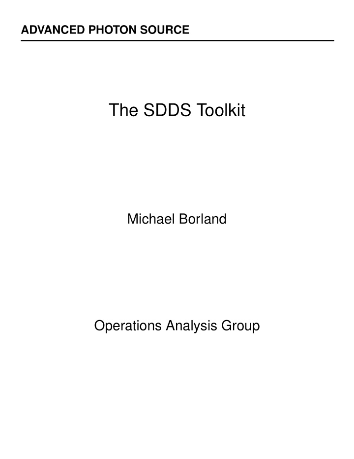 the sdds toolkit