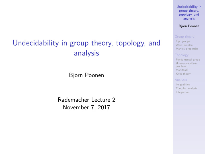 undecidability in group theory topology and