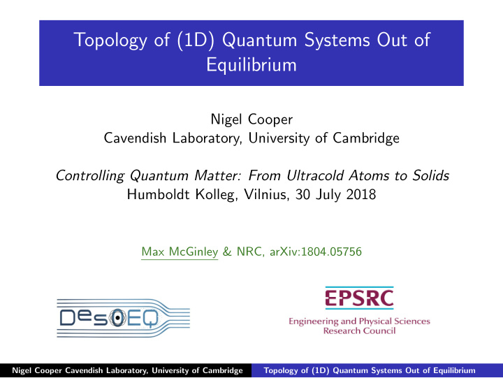 topology of 1d quantum systems out of equilibrium