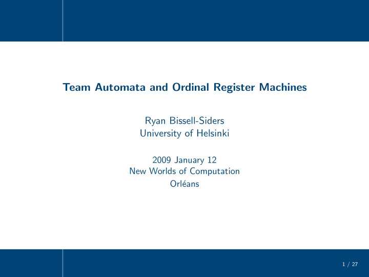 team automata and ordinal register machines