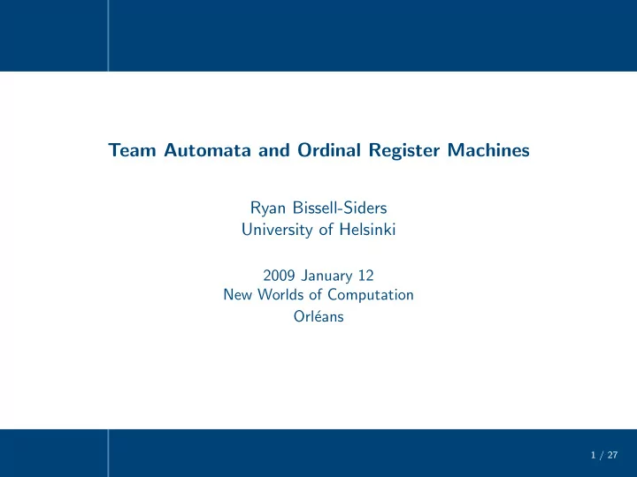 team automata and ordinal register machines