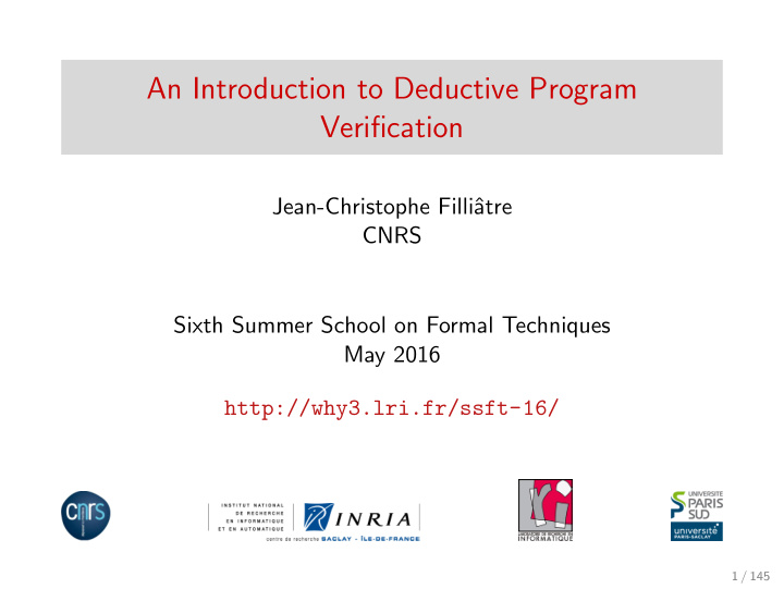 an introduction to deductive program verification