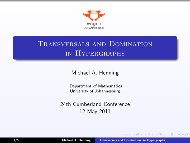 transversals and domination in hypergraphs