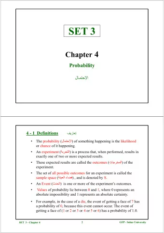 Probability   4-1  Definitions     The probability )