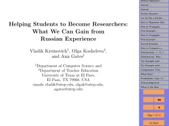 Helping Students to Become Researchers:  How to Propagate . . .  What We Can Gain from  First
