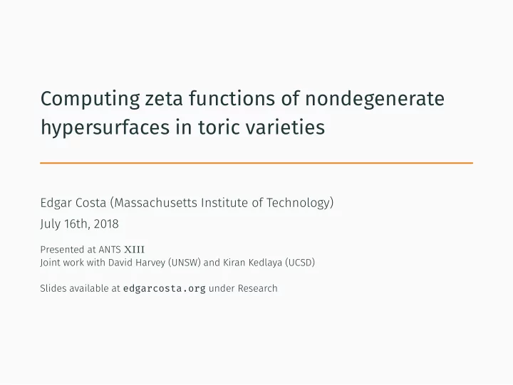 computing zeta functions of nondegenerate hypersurfaces