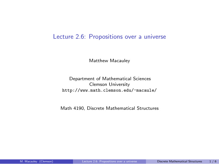 lecture 2 6 propositions over a universe
