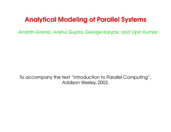 analytical modeling of parallel systems