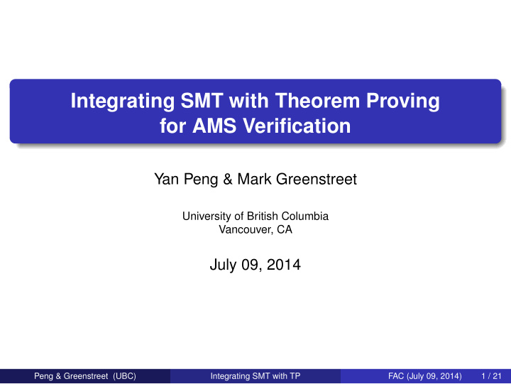 integrating smt with theorem proving for ams verification