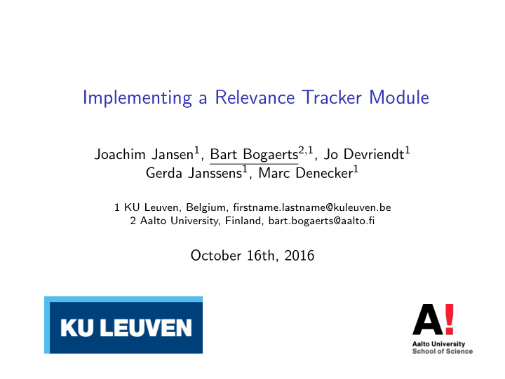 implementing a relevance tracker module