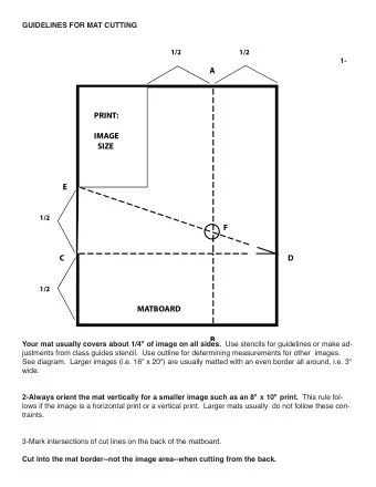 A  PRINT:  IMAGE  SIZE  E  1/2  F  C  D  1/2  MATBOARD  B Your mat usually covers about 1/4&quot;