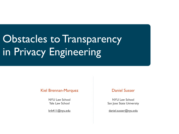 obstacles to transparency in privacy engineering