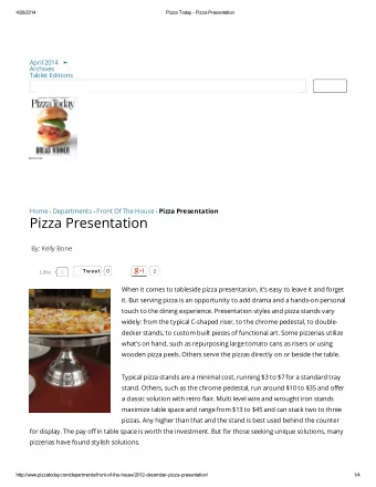 Pizza Presentation  By: Kelly Bone  Tweet  0  2  Like  0  When it comes to tableside pizza