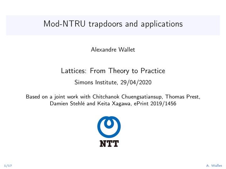 mod ntru trapdoors and applications