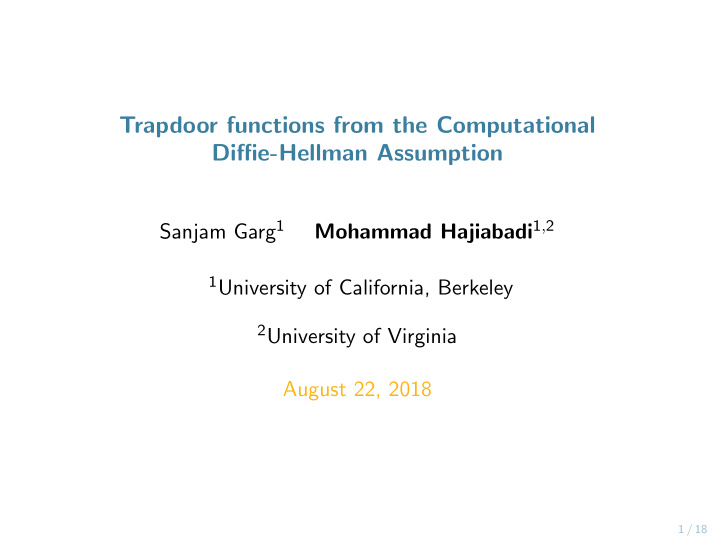 trapdoor functions from the computational diffie hellman