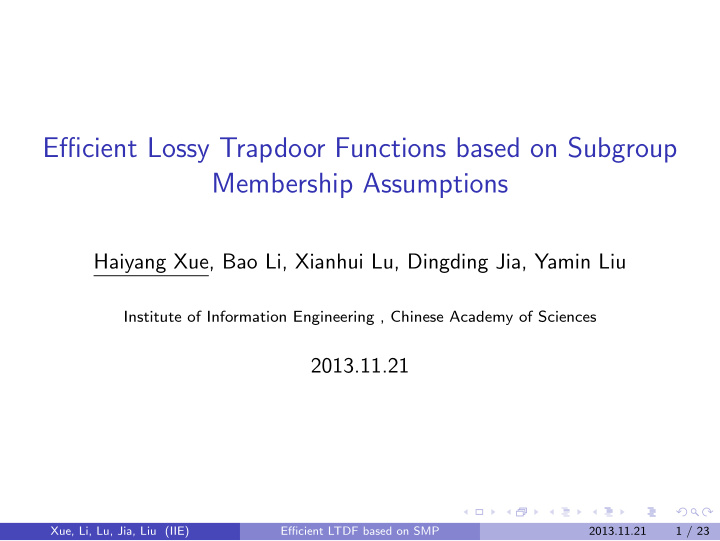 efficient lossy trapdoor functions based on subgroup