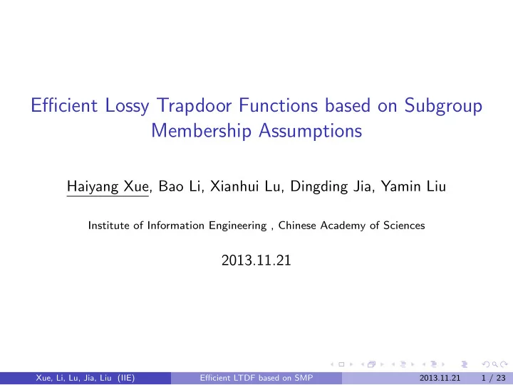 efficient lossy trapdoor functions based on subgroup