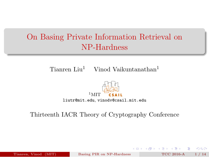on basing private information retrieval on np hardness