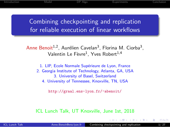 combining checkpointing and replication for reliable