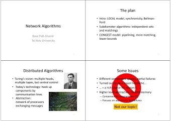 The plan  Intro: LOCAL model, synchronicity, Bellman-  Ford  Network Algorithms  Subdiameter