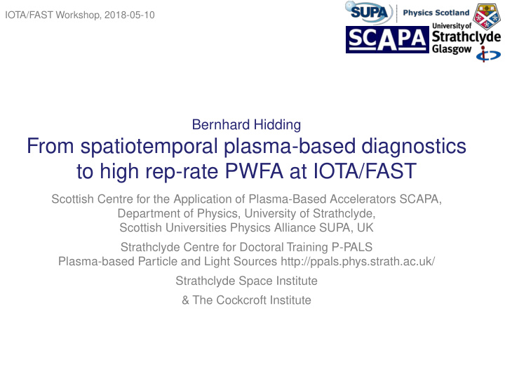 from spatiotemporal plasma based diagnostics to high rep