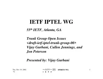IETF IPTEL WG 55 th IETF, Atlanta, GA  Trunk Group Open Issues