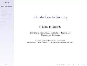 Introduction to Security  Comm. Security  Strategy  Summary  ITS335: IT Security  Sirindhorn