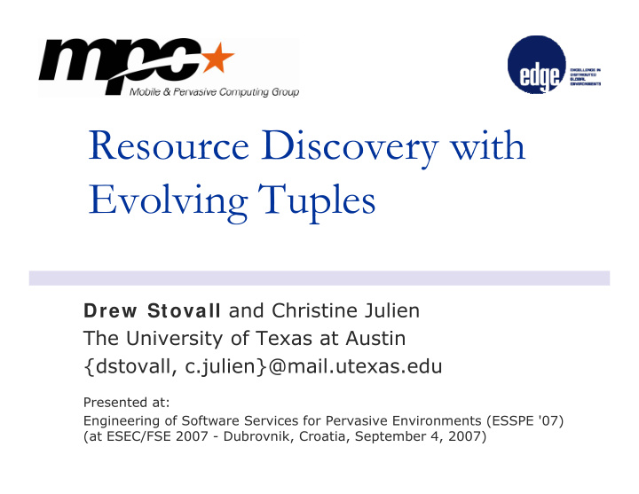 resource discovery with resource discovery with evolving