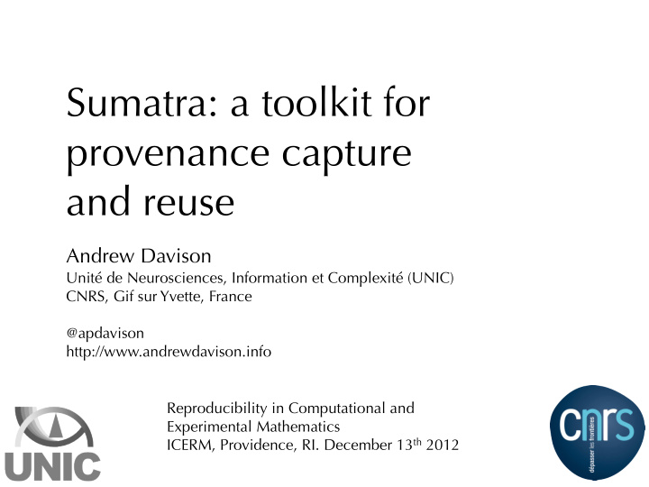 sumatra a toolkit for provenance capture and reuse