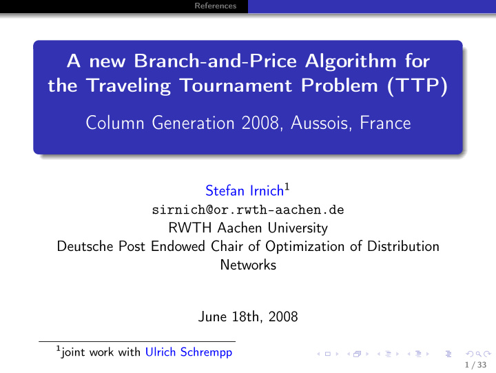 a new branch and price algorithm for the traveling
