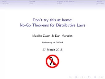 Dont try this at home:  No-Go Theorems for Distributive Laws  Maaike Zwart &amp; Dan Marsden