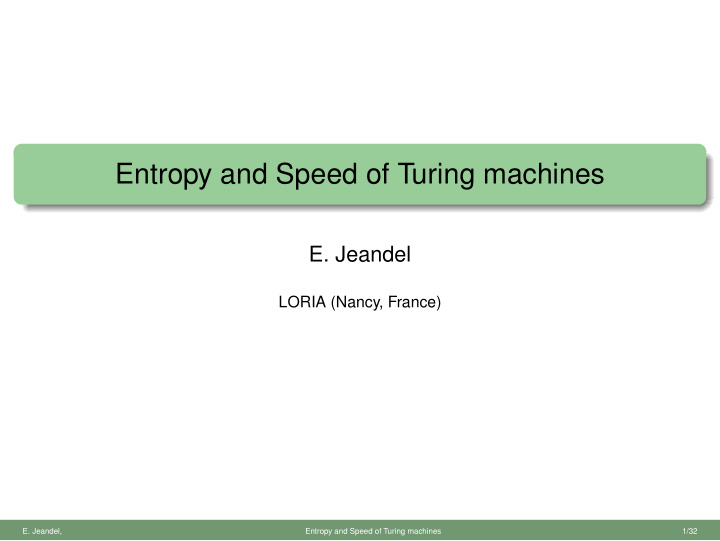 entropy and speed of turing machines