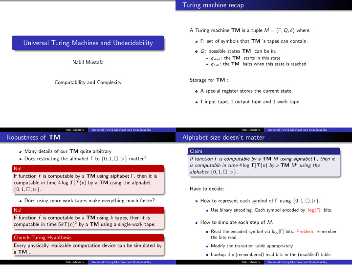 turing machine recap