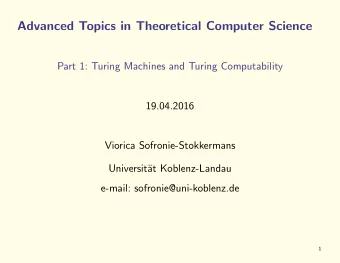 Advanced Topics in Theoretical Computer Science  Part 1: Turing Machines and Turing Computability