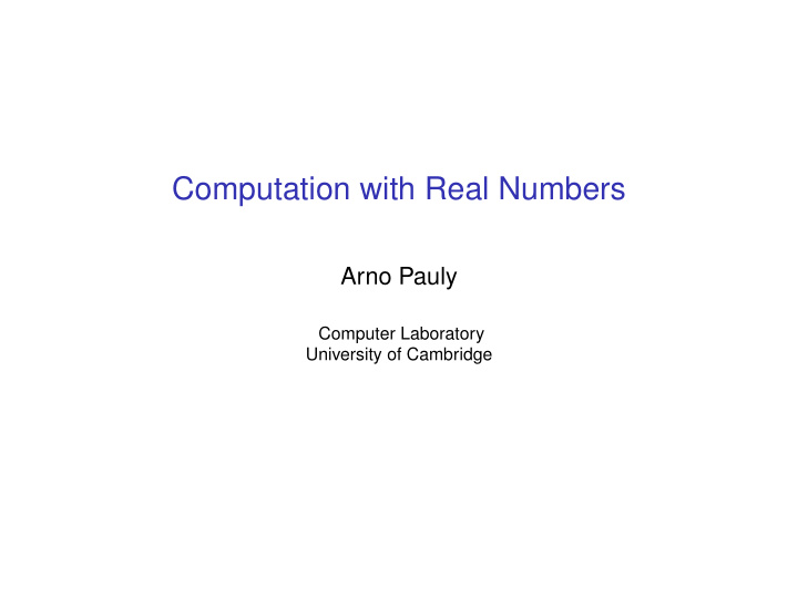 computation with real numbers